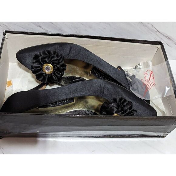 Vintage Evan Picone Women's 7.5 Satin Pump 3" Heel Rhinestone Center Rosette 7.5 - Picture 7 of 9